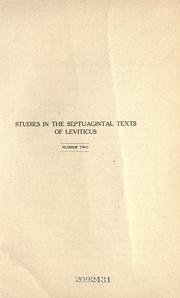 Cover of: Studies in the Septuagintal texts of Leviticus.