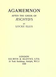 Cover of: Agamemnon after the Greek of Aeschylvs by Aeschylus