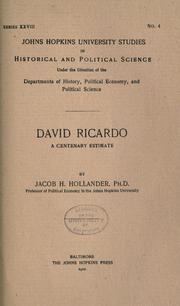 Cover of: David Ricardo, a centenary estimate