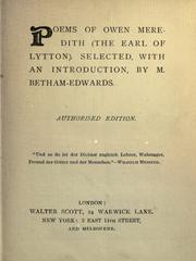 Cover of: Poems of Owen Meredith (the earl of Lytton)  Selected, with an introd. by M. Betham-Edwards. by Robert Bulwer Lytton