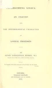 Prolegomena logica by Henry Longueville Mansel