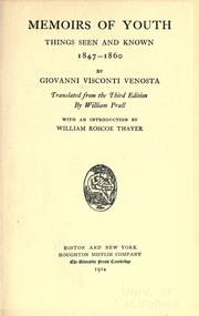 Cover of: Memoirs of youth by Giovanni Visconti Venosta