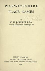 Cover of: Warwickshire place names by Duignan, W. H.