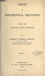 Cover of: Theory of differential equations. by Forsyth, Andrew Russell
