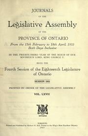 Cover of: Journals of the Legislative Assembly of the Province of Ontario. by Ontario. Legislative Assembly.