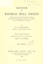 Cover of: Memoir of Thomas Hill Green