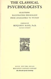 Cover of: The classical psychologists by Benjamin Rand