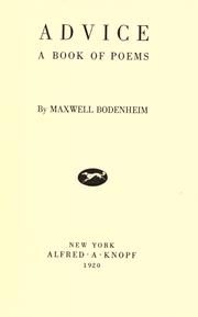 Cover of: Advice by Maxwell Bodenheim