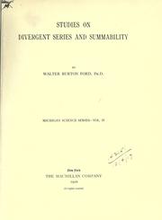 Cover of: Studies on divergent series and summability. by Walter Burton Ford
