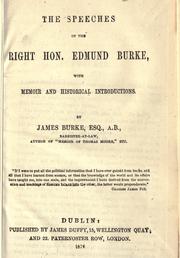 Cover of: The Speeches of the Right Hon. Edmund Burke
