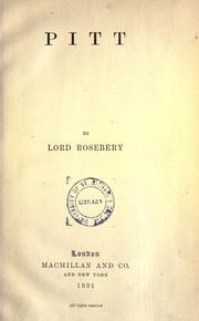 Cover of: Pitt by Archibald Philip Primrose Earl of Rosebery