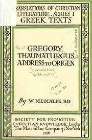 Cover of: Address to Origen by Gregory Thaumaturgus, Saint