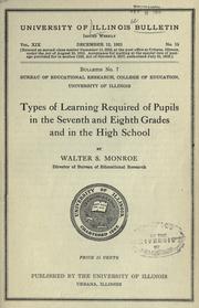 Cover of: Types of learning required of pupils in the seventh and eighth grades in the high school by Walter Scott Monroe