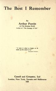 Cover of: The best I remember by Arthur Porritt