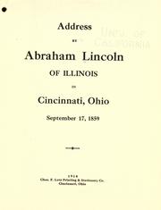 Cover of: Address in Cincinnati, Ohio, September 17, 1859 by Abraham Lincoln