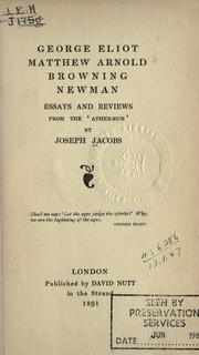 Cover of: George Eliot, Matthew Arnold, Browning, Newman by Joseph Jacobs