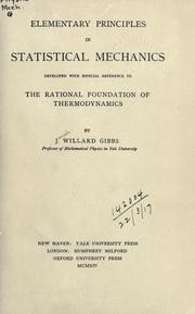 Cover of: Elementary principles in statistical mechanics by J. Willard Gibbs