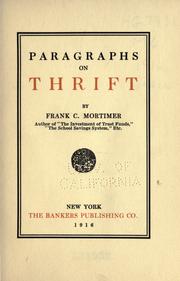 Paragraphs on thrift by Franklin C. Mortimer