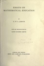 Cover of: Essays on mathematical education by Carson, G. St. L.