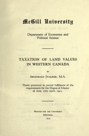 Cover of: Taxation of land values in western Canada