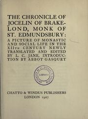 Cover of: The chronicle of Jocelin of Brakelond, monk of St. Edmundsbury by Jocelin de Brakelond