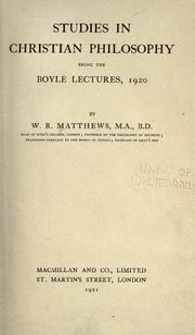 Cover of: Studies in Christian philosophy. by Walter Robert Matthews