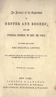 Cover of: An account of the experience of Hester Ann Rogers. by Hester Ann Rogers, Hester Ann Rogers