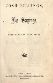 Cover of: Josh Billings, hiz sayings