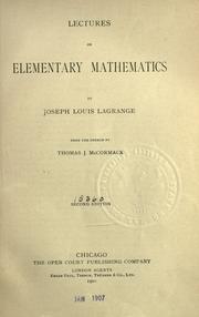 Cover of: Lectures on elementary mathematics by Joseph Louis Lagrange