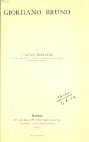 Giordano Bruno by J. Lewis McIntyre, McIntyre J. Lewis