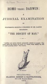 Cover of: Homo versus Darwin: a judicial examination of statements recently published by Mr. Darwin regarding "The descent of man."
