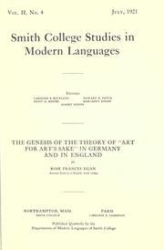 Cover of: The genesis of the theory of "art for art's sake" in Germany and in England p̀t. 1-2