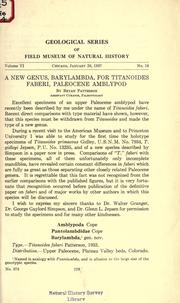 Cover of: A new genus, Barylambda, for Titanoides faberi, paleocene amblypod