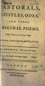 Cover of: Pastorals, epistles, odes, and other original poems, with translations from Pindar, Anacreon, and Sappho.