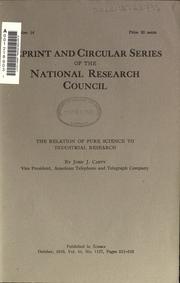 Cover of: The relation of pure science to industrial research