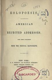 Cover of: Eolopoesis: American rejected addresses, now first published from the original mauscripts.