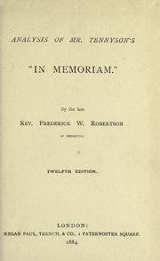 Cover of: Analysis of Mr. Tennyson's "In Memoriam"