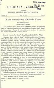 Cover of: On the nomenclature of certain whales.