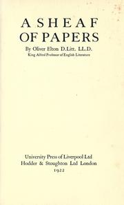Cover of: A sheaf of papers by Elton, Oliver