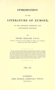 Cover of: Introduction to the literature of Europe by Henry Hallam