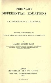 Cover of: Ordinary differential equations by James Morris Page