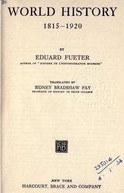 Cover of: World history, 1815-1920. by Fueter, Eduard, Fueter, Eduard
