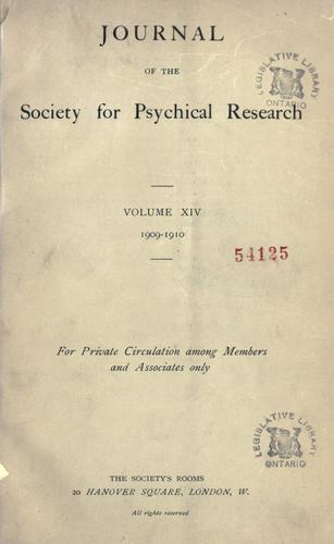 Journal of the Society for Psychical Research. by Society for Psychical Research (Great Britain)