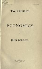 Cover of: Two essays in economics. by John Borden