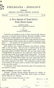 Cover of: A new species of toad (Bufo) from Sierra Leone