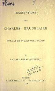 Cover of: Translations from Charles Baudelaire, with a few original poems. by Richard Herne Shepherd