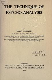 Cover of: The technique of psycho-analysis.