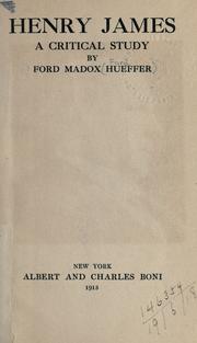 Cover of: Henry James, a critical study