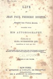 Cover of: Life of Jean Paul Frederic Richter. by Eliza Buckminster Lee