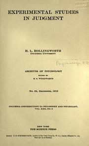 Cover of: Experimental studies in judgment by Harry L. Hollingworth